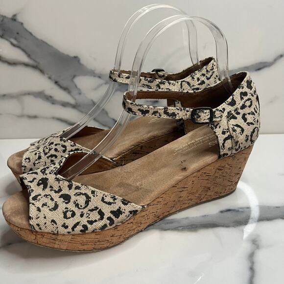 Toms Women's Brown Black Leopard Canvas Espadrille Wedge Marisol Sandals Sz 8.5 - Picture 3 of 7